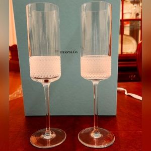 MIB Tiffany & Co. Diamond Point Crystal Champagne Flutes/Glasses 🍾  Boxed Set/2